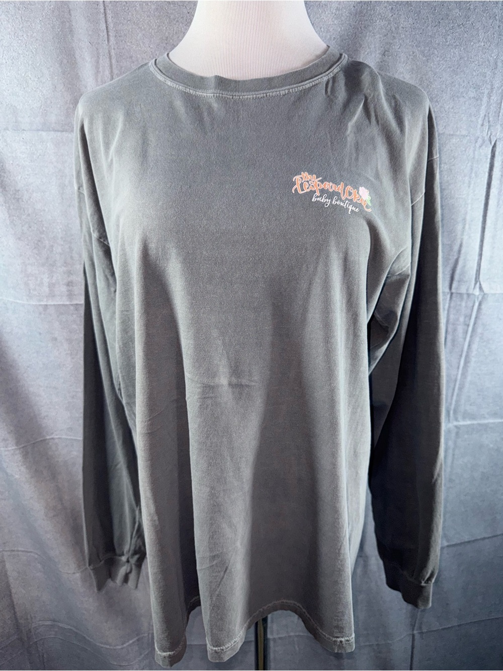 2436-Comfort Colors Long Sleeve Tee - Washed Charcoal with Small Chest Graphic